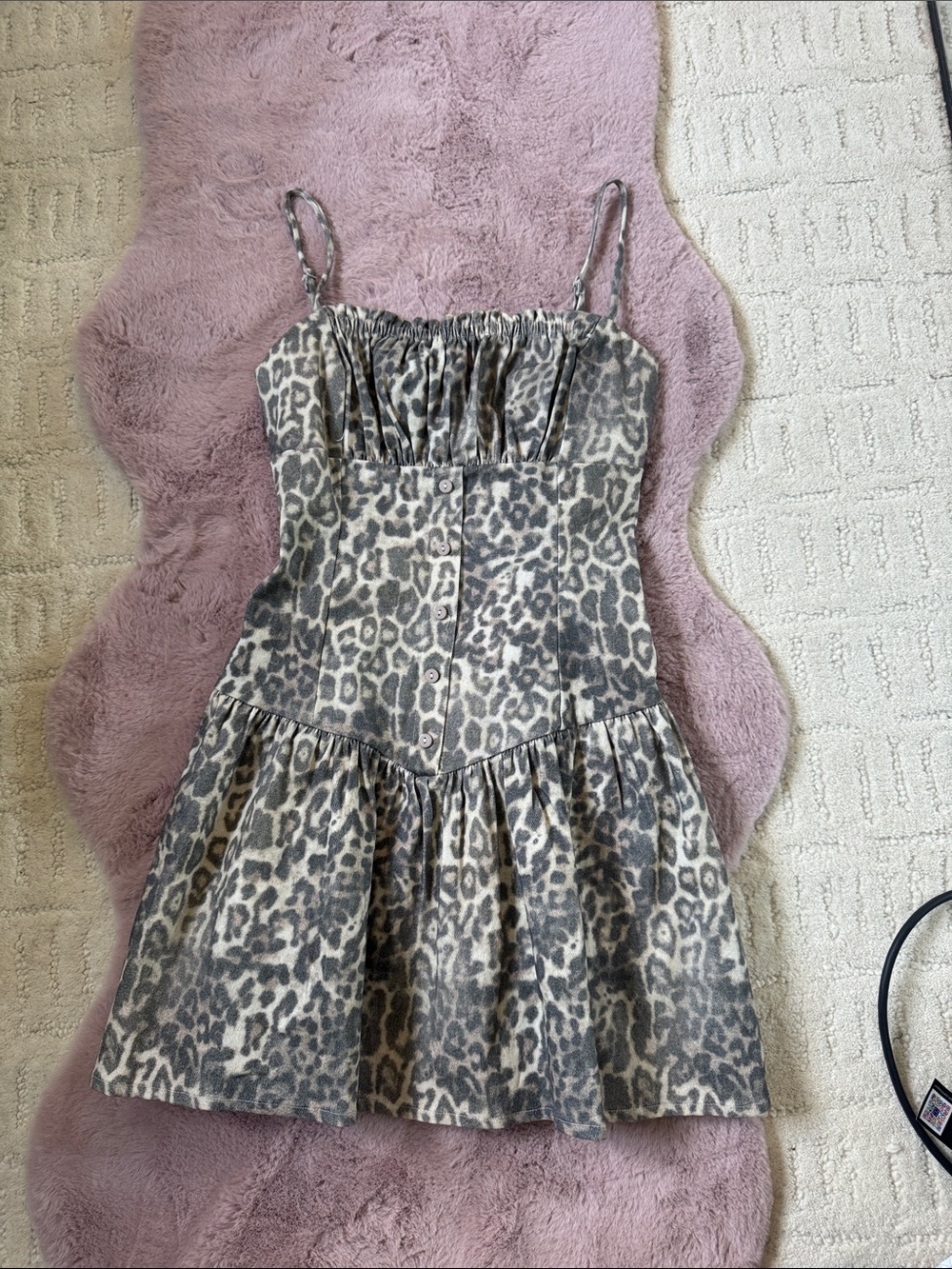 Blush Leopard Print Spaghetti Strap Dress - Cream & Gray